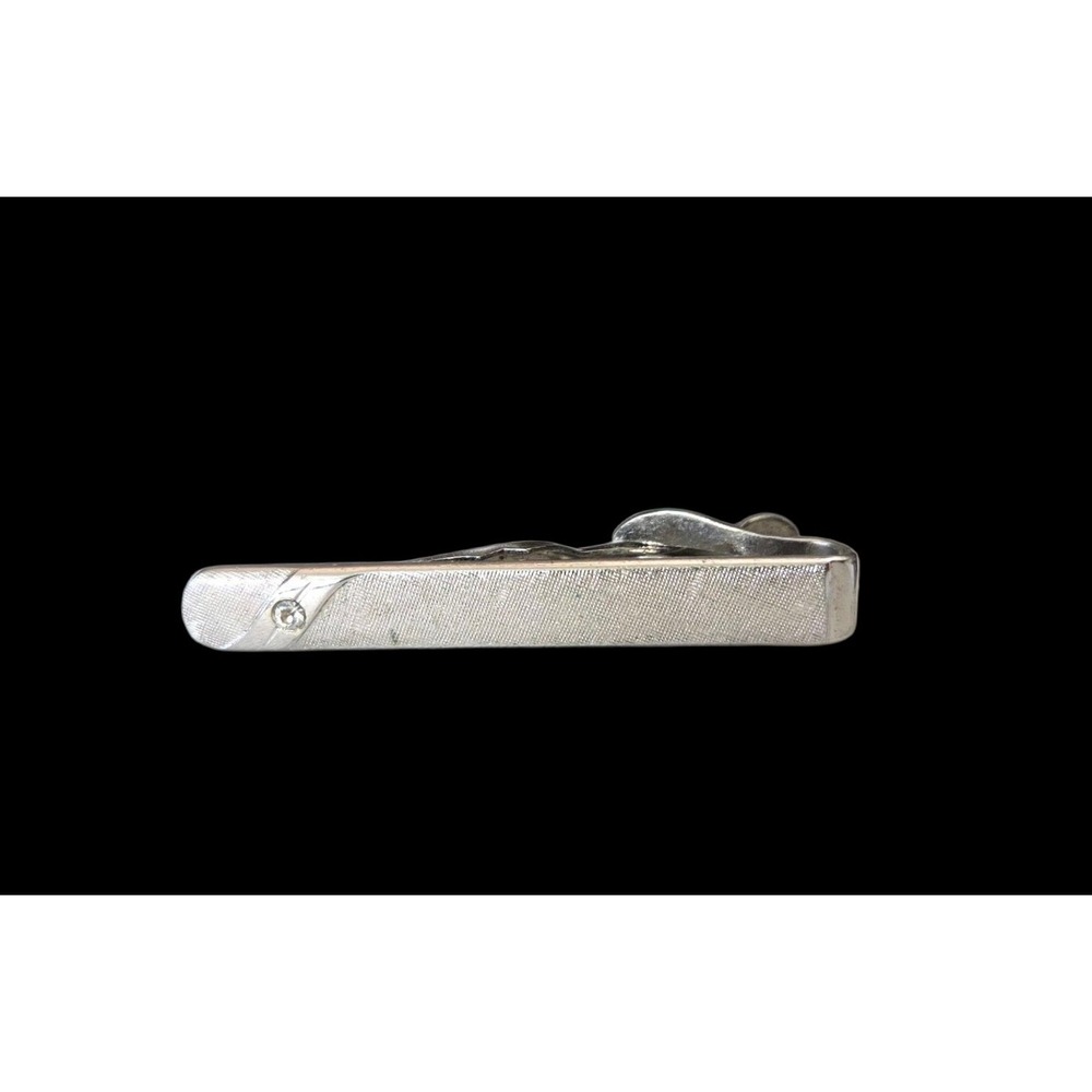 Vintage Swank Brand Silver Tone Textured Faux Diamond Men's Tie Clip Bar 1.5"